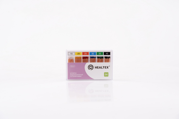 Штифты эндоканальные гуттаперчевые Healtex набор GST15-40/4 Kit конусность 04, размеры 15-40, 60 шт.