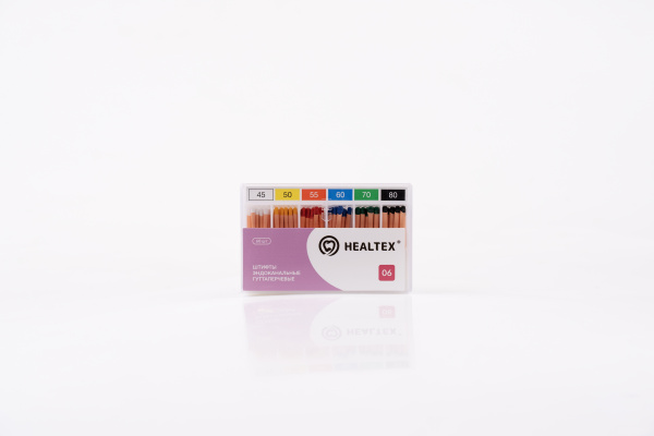 Штифты эндоканальные гуттаперчевые Healtex набор GST45-80/6 Kit конусность 06, размеры 45-80, 60 шт.